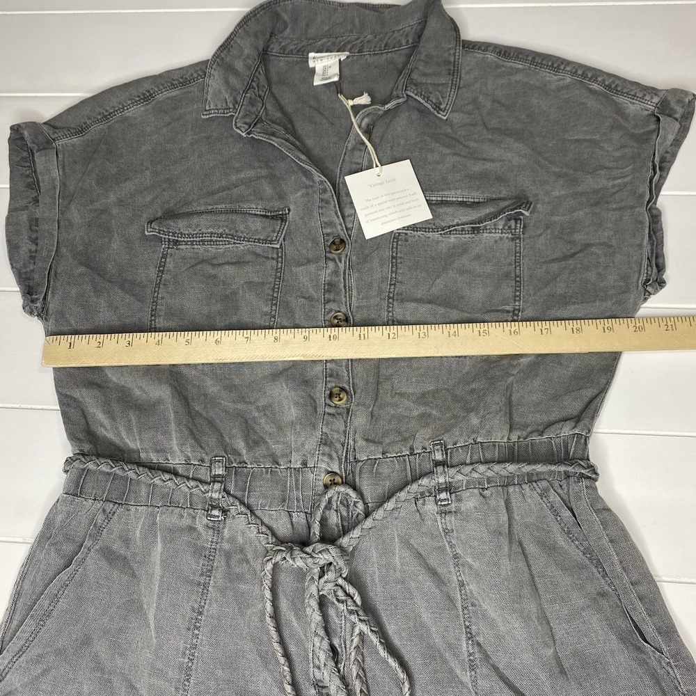 Nicole Miller New York Romper Sz L Linen Lyocell Blend Braided Belt Button Front - Picture 9 of 14
